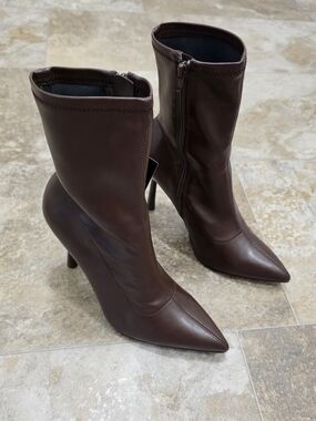 Women's Pointed Toe Mid-Calf Stiletto Boots - Chocolate Brown